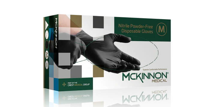 McKinnon Medical Medium Black Nitrile Powder-Free Non-Sterile Examination Gloves (Box 100)